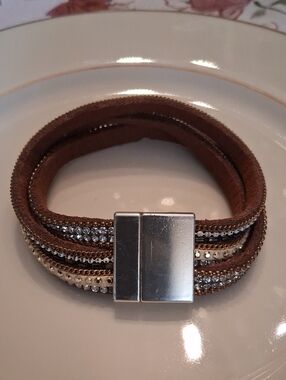 2Chic Embellished Vegan Leather Magnetic Bracelet